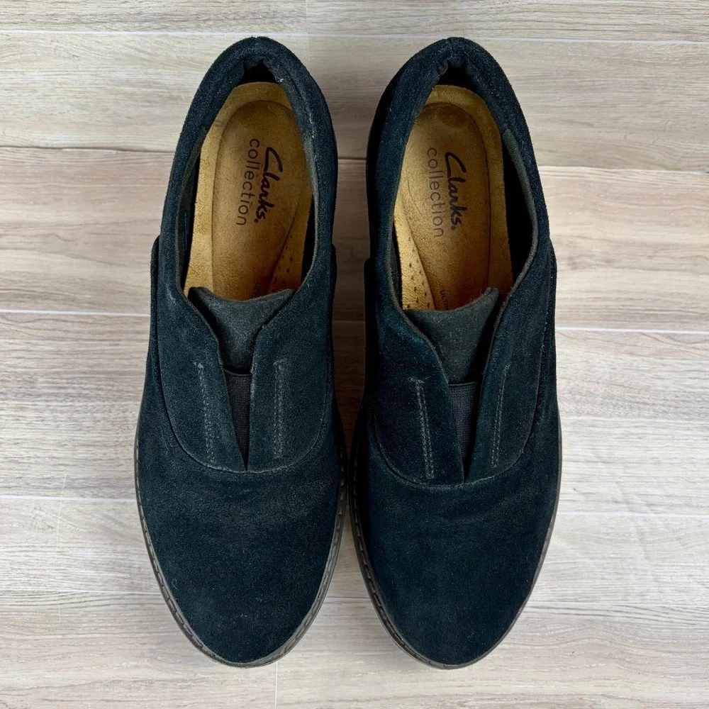 Clarks Airabell Sky Black Suede Casual Comfy Cushioned Wedge Shoes Womens 8.5 M